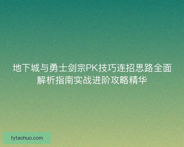 地下城与勇士剑宗PK技巧连招思路全面解析指南实战进阶攻略精华