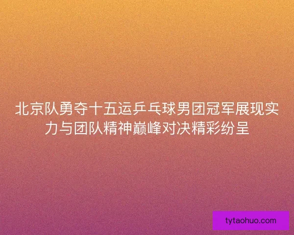 北京队勇夺十五运乒乓球男团冠军展现实力与团队精神巅峰对决精彩纷呈 北京队勇夺十五运乒乓球男团冠军展现实力与团队精神巅峰对决精彩纷呈